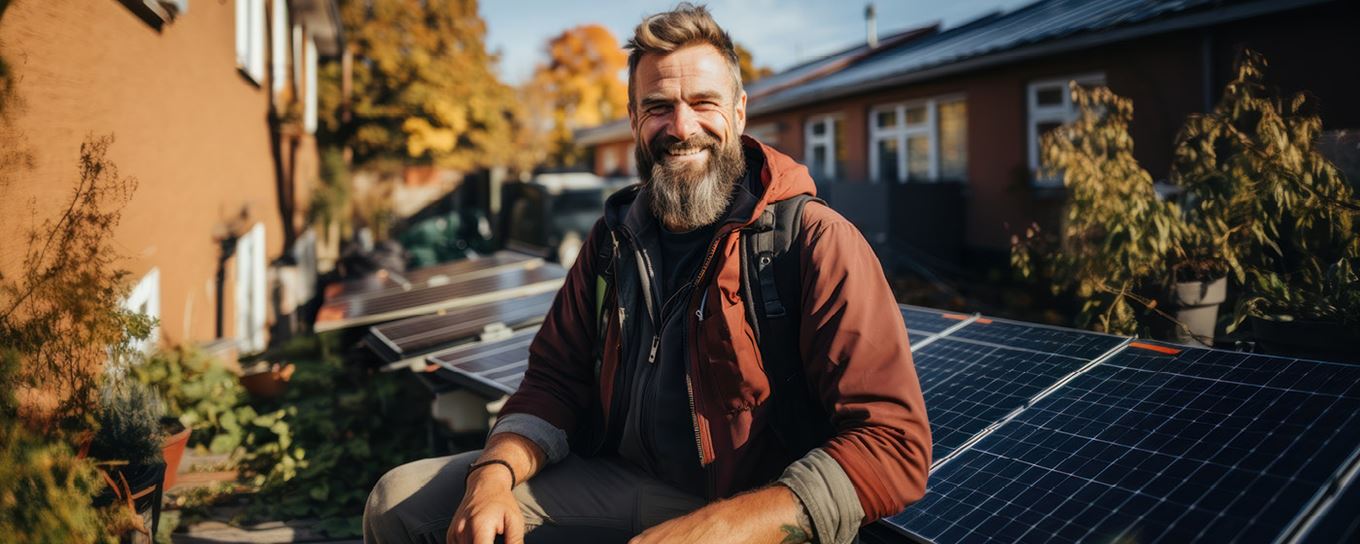 Man zit op een schuur met zonnepanelen | a.s.r.