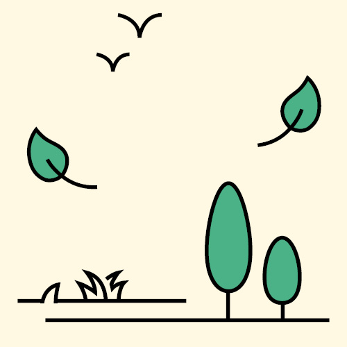 Afbeelding van een illustratie met groene boompjes en blaadjes