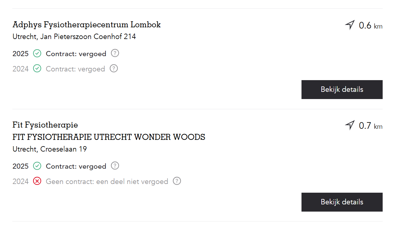 Deze afbeelding toont hoe we contractstatussen weergeven in de zorgzoeker